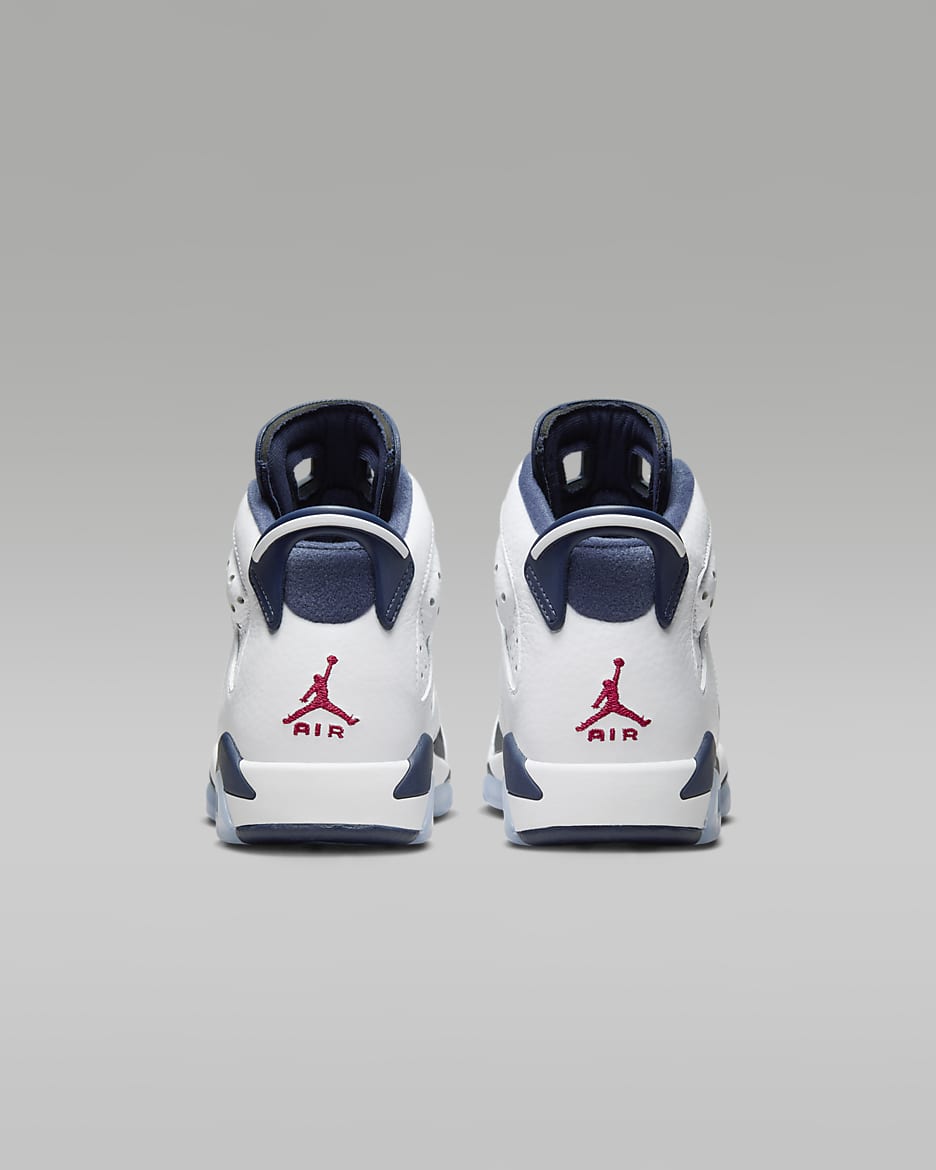 Air Jordan 6 Retro White and Midnight Navy Big Kids Shoes. Nike